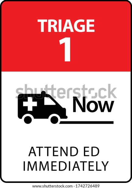 Triage 1: Emergency\
department immediately. A sign formatted to the proportions of an\
A4 or Letter page.