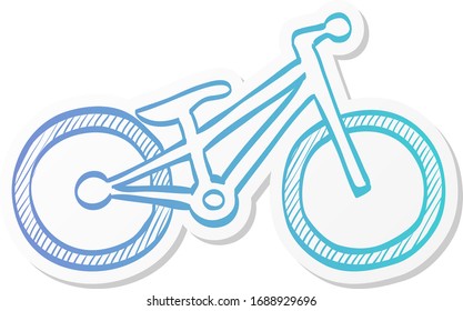 Trial bicycle icon in sticker color style. Extreme sport athlete bike competition
