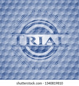 Trial blue badge with geometric pattern background.