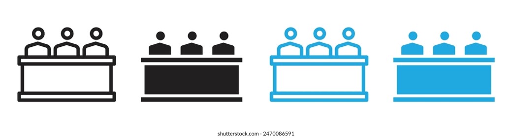 Trial by jury icon illustrating legal proceedings and judicial processes, suitable for law firms, courtrooms, and justice systems