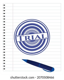 Trial draw with pen effect. Blue ink. Vector Illustration. Detailed. 