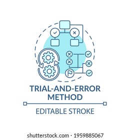 Trial and error method blue concept icon. Strategy to find solution. Decision making method. Problem solving idea thin line illustration. Vector isolated outline RGB color drawing. Editable stroke