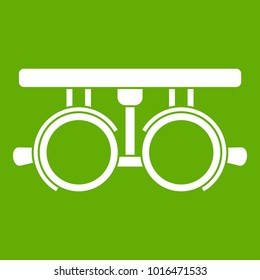 Trial frame for checking patient vision icon white isolated on green background. Vector illustration