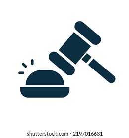 Trial Icon. Judgment hammer. Gavel. Crime. Vector.