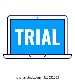 Trial, laptop icon. Flat vector illustration on white background. Can be used for business concept