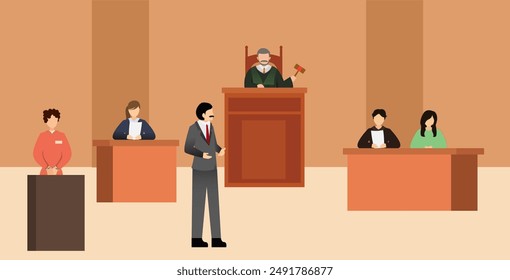 trial of law vector illustration, Illustration of legal court, court to convict by judge, Law and justice, judge's gavel