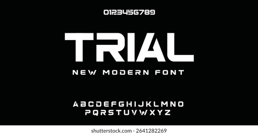 Trial Minimal modern logo alphabet fonts. Typography minimalist urban sana serif digital fashion future creative logos fonts. vector illustration 