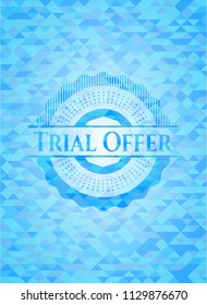 Trial Offer light blue emblem. Mosaic background