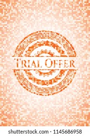 Trial Offer orange tile background illustration. Square geometric mosaic seamless pattern with emblem inside.