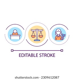 Trial procedure loop concept icon. Conviction of crime. Prosecution and arrest. Judiciary law abstract idea thin line illustration. Isolated outline drawing. Editable stroke. Arial font used