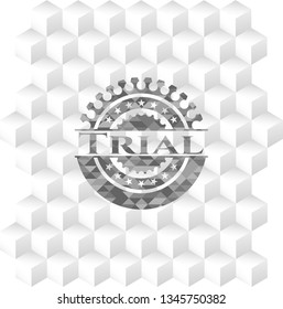 Trial realistic grey emblem with cube white background