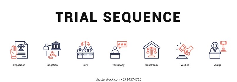 Testsequenz Moderne und saubere Web-Banner-Illustration mit thematischen Symbolen für visuelle Kommunikation