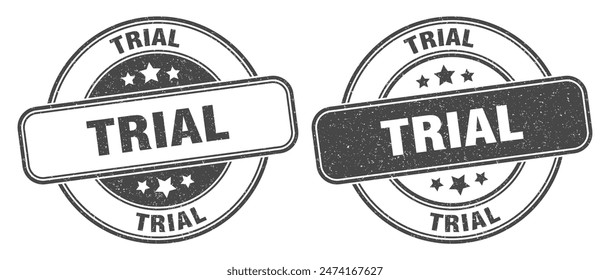 trial stamp. trial sign. round grunge label