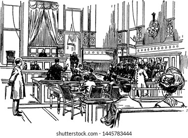 Trial vintage engraved illustration drawing. 