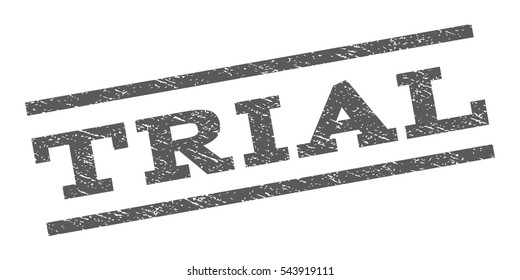 Trial watermark stamp. Text caption between parallel lines with grunge design style. Rubber seal stamp with dust texture. Vector grey color ink imprint on a white background.