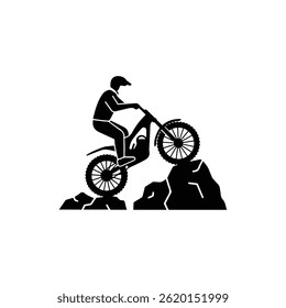 Trials Biker Balancing Over Rocks Black Icon Silhouette