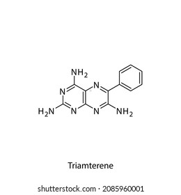 Triamterene molecular structure, flat skeletal chemical formula. Potassium sparing diuretic drug used to treat Edema, Heart failure, nephrotic syndrome. Vector illustration.