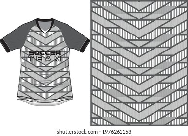 triangel greyscale pattern background, Fabric textile pattern design for soccer jersey football kit racing e-sport or sport uniform. Front t-shirt mockup template design. Vector Illustration.