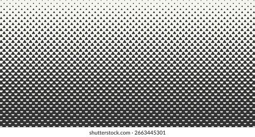 Triangels Farbverlauf-Vektorgrafik, weißer und schwarzer Halbtonhintergrund, horizontal nahtlos, monochrome Textur Hintergrund, Retroeffekt, Vintage-Muster.