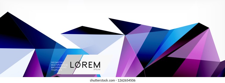 Triangle 3d polygonal art style. Future geometric design. Vector geometry futuristic decoration.