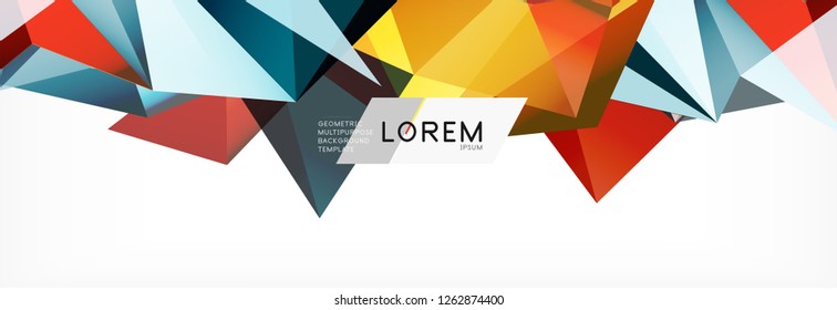 Triangle 3d polygonal art style. Future geometric design. Vector geometry futuristic decoration.
