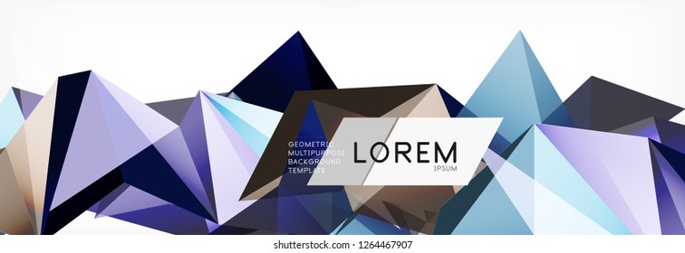 Triangle 3d polygonal art style. Future geometric design. Vector geometry futuristic decoration.