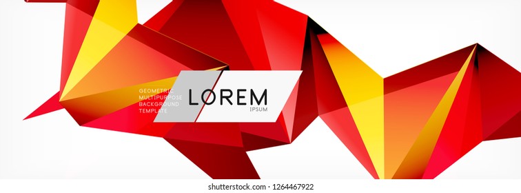 Estilo de arte poligonal triangular 3d. Futuro design geométrico. Decoração futurista de geometria vetorial.