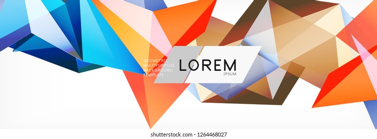 Triangle 3d polygonal art style. Future geometric design. Vector geometry futuristic decoration.