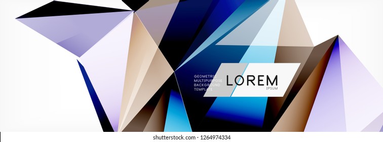 Triangle 3d polygonal art style. Future geometric design. Vector geometry futuristic decoration.