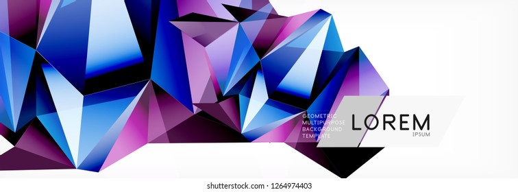 Triangle 3d polygonal art style. Future geometric design. Vector geometry futuristic decoration.
