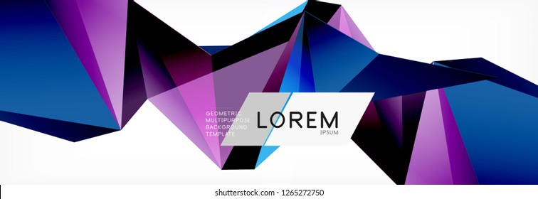 Triangle 3d polygonal art style. Future geometric design. Vector geometry futuristic decoration.