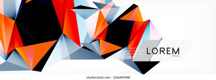 Triangle 3d polygonal art style. Future geometric design. Vector geometry futuristic decoration.