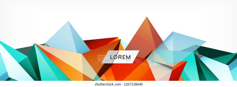 Triangle 3d polygonal art style. Future geometric design. Vector geometry futuristic decoration.