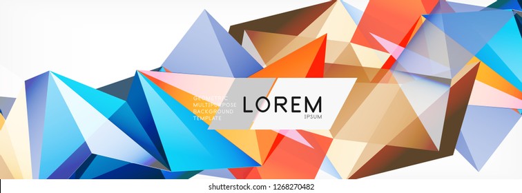 Triangle 3d polygonal art style. Future geometric design. Vector geometry futuristic decoration.
