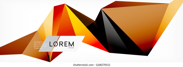 Triangle 3d polygonal art style. Future geometric design. Vector geometry futuristic decoration.