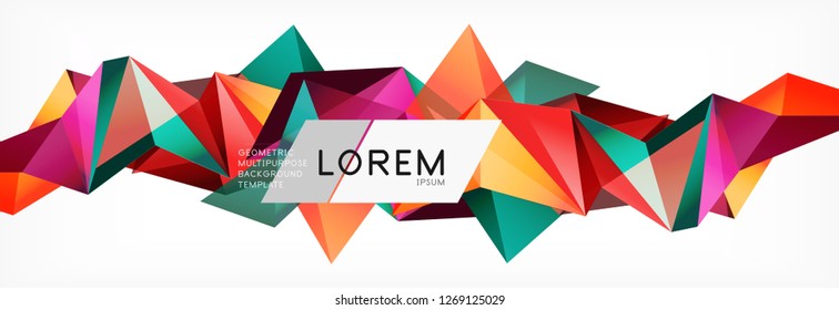 Triangle 3d polygonal art style. Future geometric design. Vector geometry futuristic decoration.