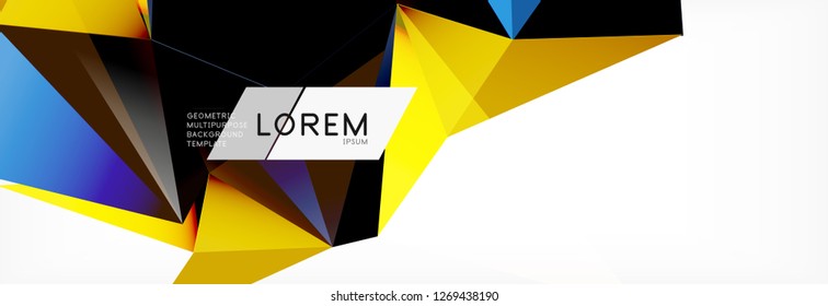 Triangle 3d polygonal art style. Future geometric design. Vector geometry futuristic decoration.