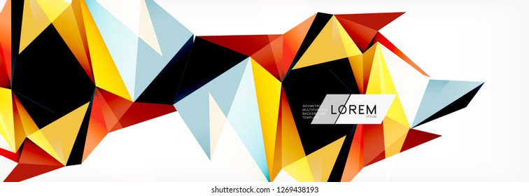 Triangle 3d polygonal art style. Future geometric design. Vector geometry futuristic decoration.