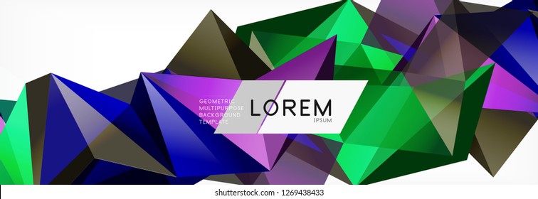 Triangle 3d polygonal art style. Future geometric design. Vector geometry futuristic decoration.