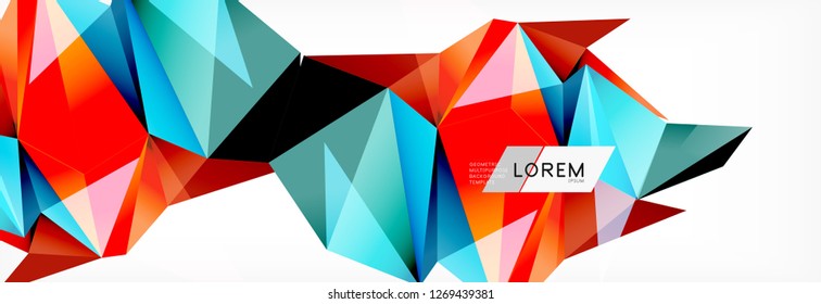 Triangle 3d polygonal art style. Future geometric design. Vector geometry futuristic decoration.