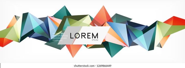 Triangle 3d polygonal art style. Future geometric design. Vector geometry futuristic decoration.