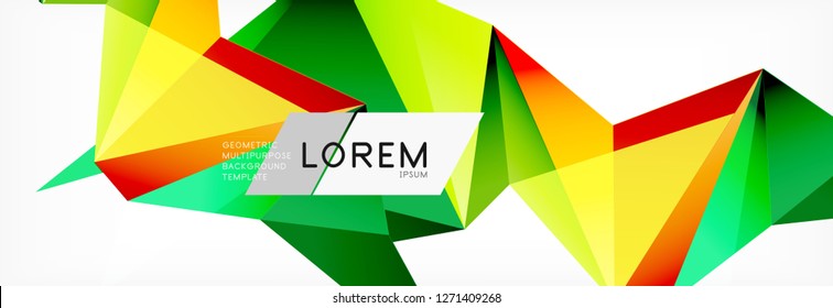 Triangle 3d polygonal art style. Future geometric design. Vector geometry futuristic decoration.