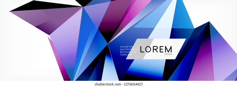 Triangle 3d polygonal art style. Future geometric design. Vector geometry futuristic decoration.