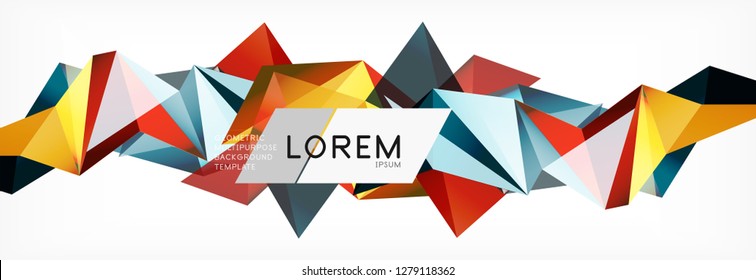 Triangle 3d polygonal art style. Future geometric design. Vector geometry futuristic decoration.