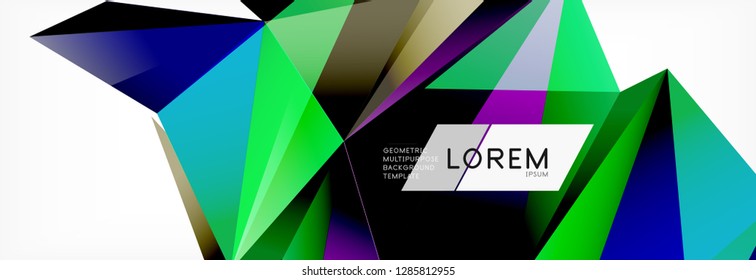 Triangle 3d polygonal art style. Future geometric design. Vector geometry futuristic decoration.