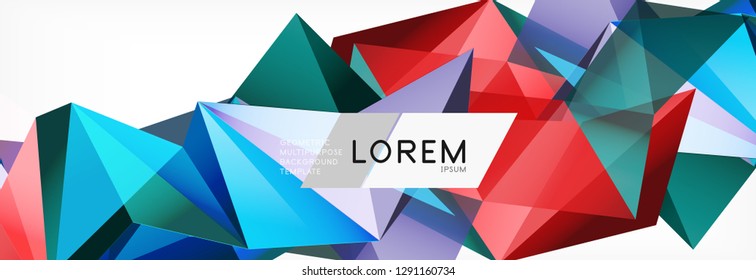Triangle 3d polygonal art style. Future geometric design. Vector geometry futuristic decoration.