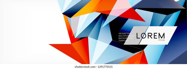 Triangle 3d polygonal art style. Future geometric design. Vector geometry futuristic decoration.