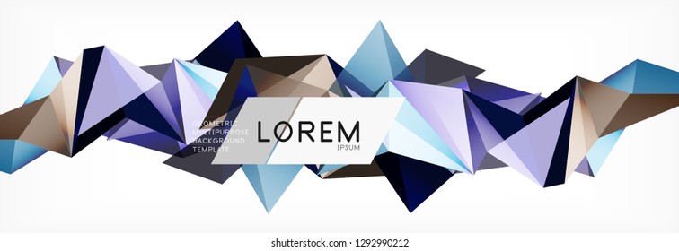 Triangle 3d polygonal art style. Future geometric design. Vector geometry futuristic decoration.