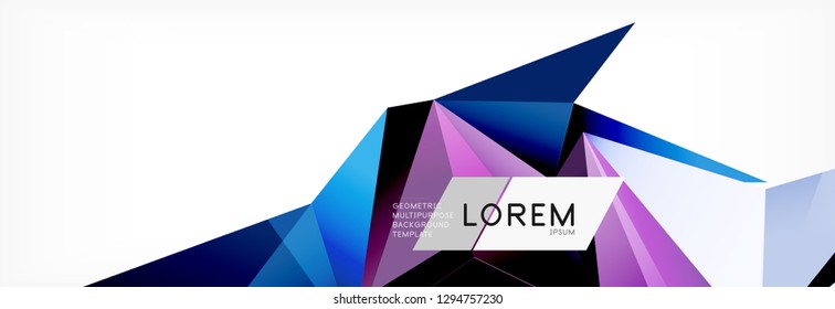 Triangle 3d polygonal art style. Future geometric design. Vector geometry futuristic decoration.