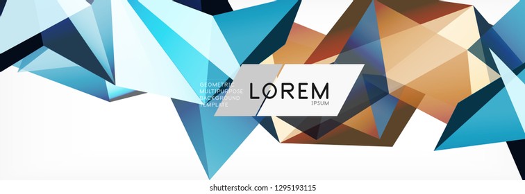 Triangle 3d polygonal art style. Future geometric design. Vector geometry futuristic decoration.